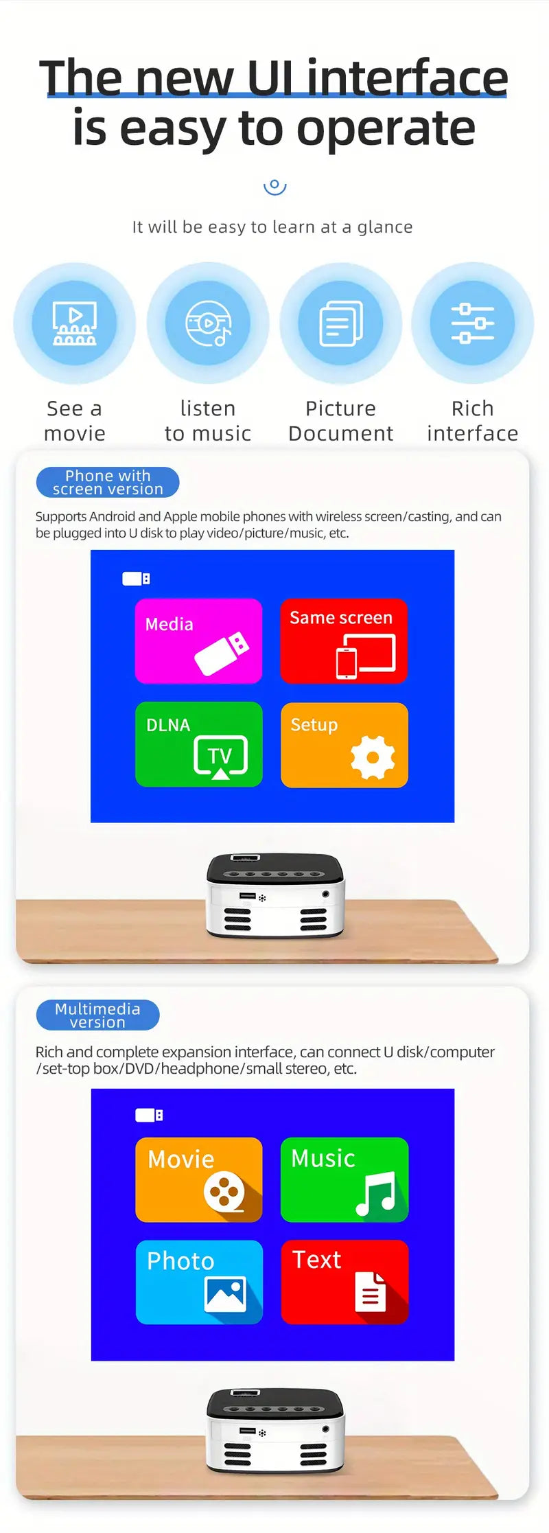 Wireless Mini Projector – Portable for Outdoor or Dorm Use