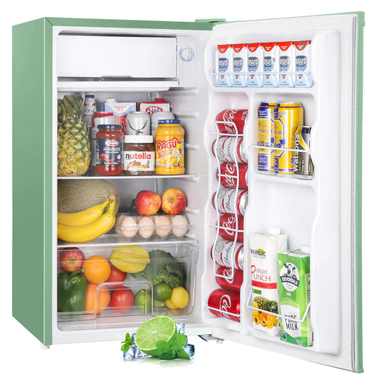 Mini Fridge – Single Door with Freezer, Adjustable Thermostat (Green-BR321) 3.2 Cu Ft