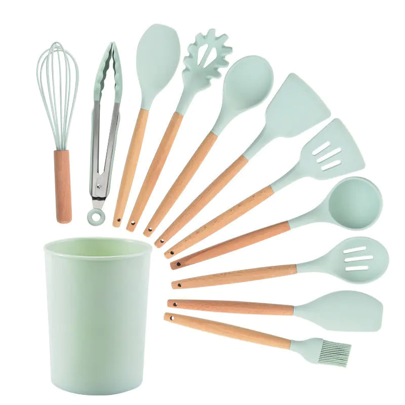12-Piece Silicone Kitchen Utensil Set – With Wooden Handles