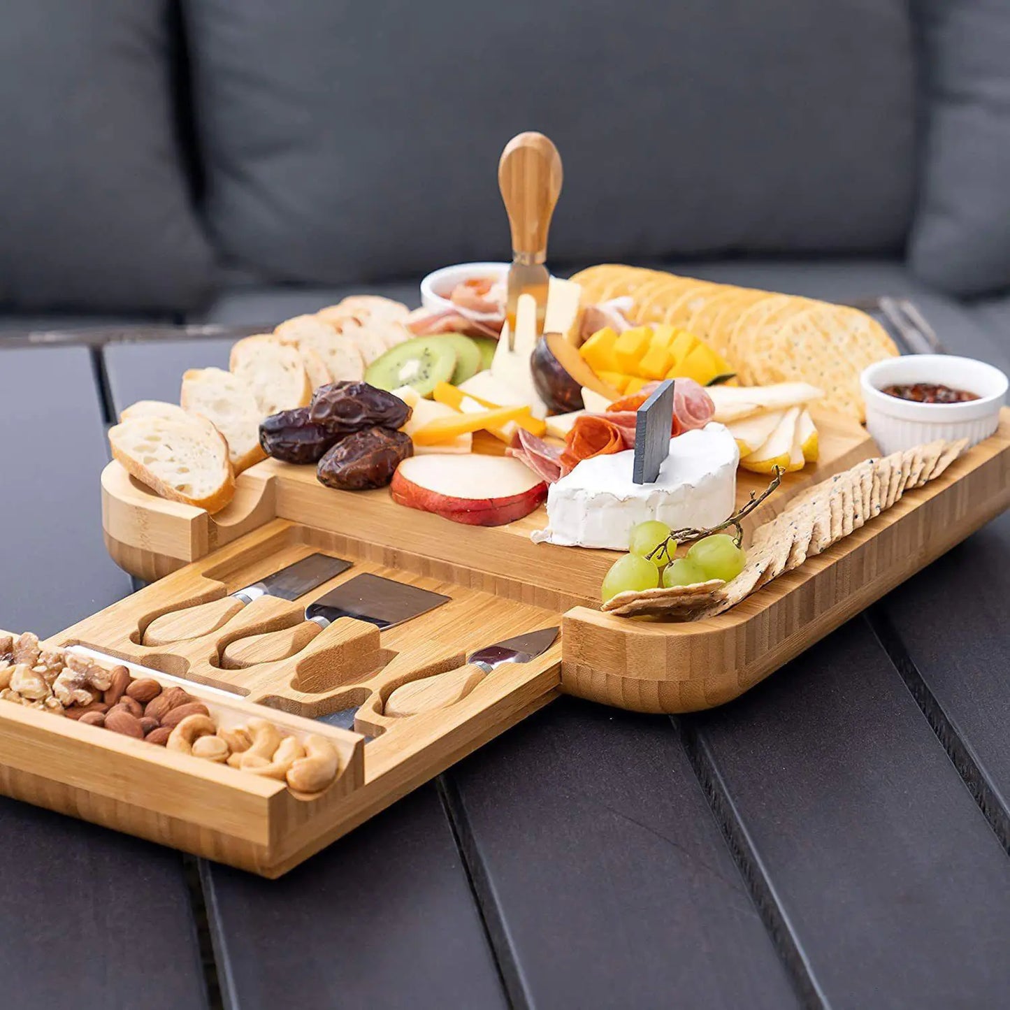 Bamboo Cheese Board – With Stainless Steel Knife Set