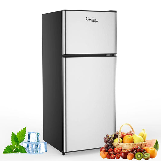 Mini Fridge – 2-Door with LED Light and 7-Level Thermostat for Dorm/Office 4.5 Cu Ft
