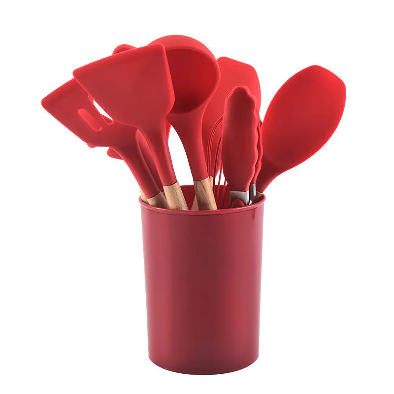 12-Piece Silicone Kitchen Utensil Set – With Wooden Handles