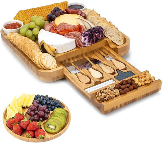 Bamboo Cheese Board – With Stainless Steel Knife Set