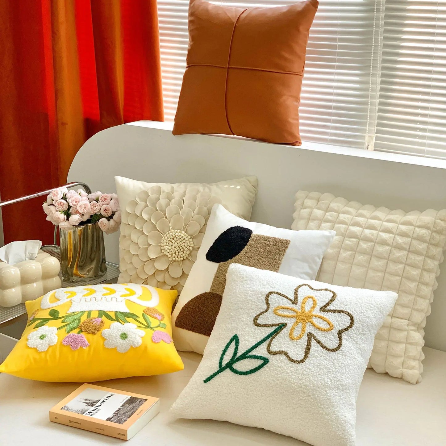 Nordic Cream Floral Embroidered Pillowcase