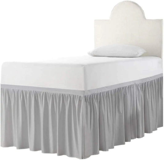 Dorm Room Bed Skirt – Twin XL, 46" Drop, Ruffled Microfiber (Light Grey)