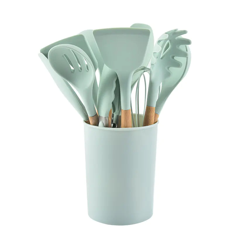 12-Piece Silicone Kitchen Utensil Set – With Wooden Handles