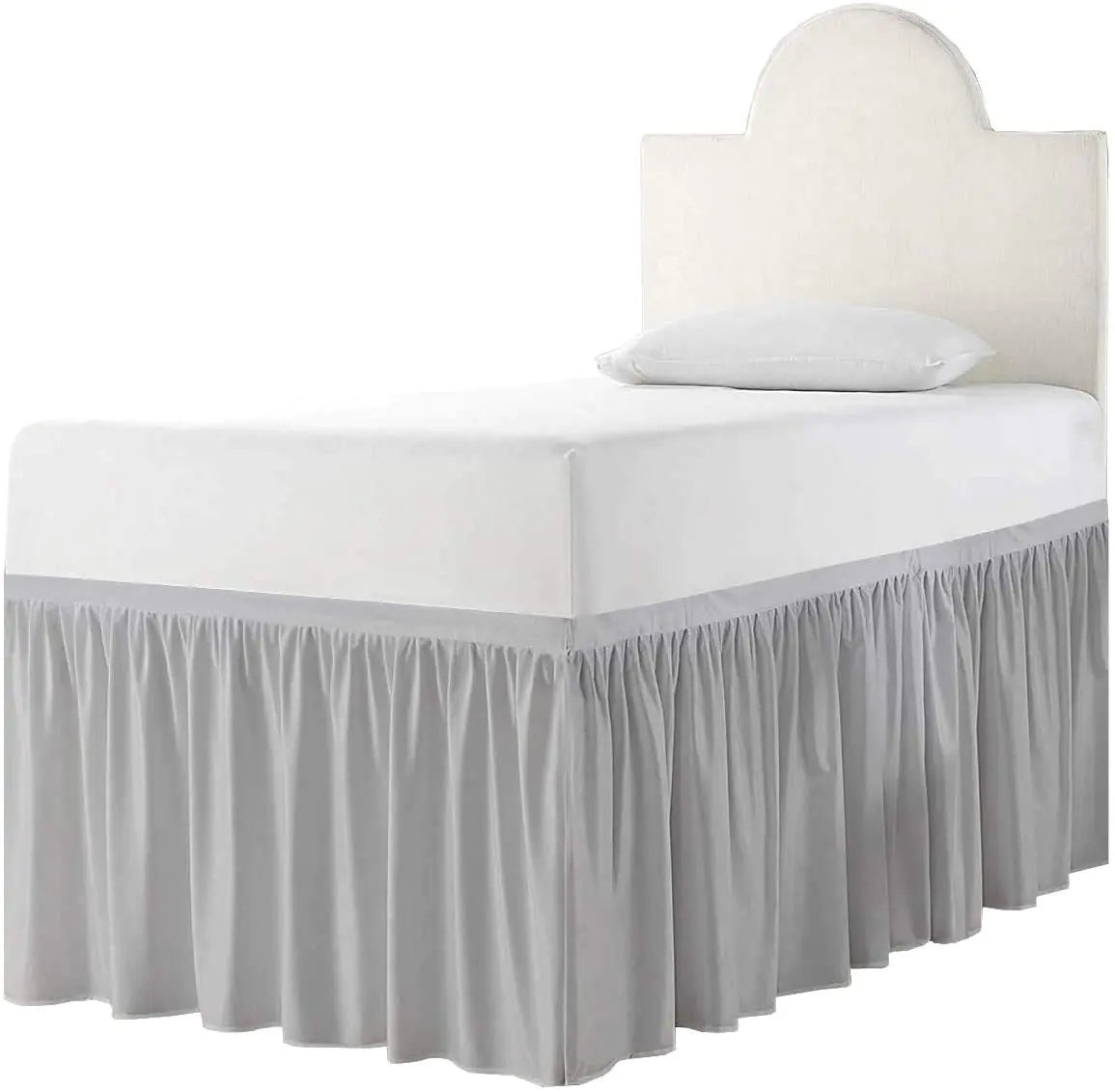 Dorm Room Bed Skirt – Twin XL, 46" Drop, Ruffled Microfiber (Light Grey)