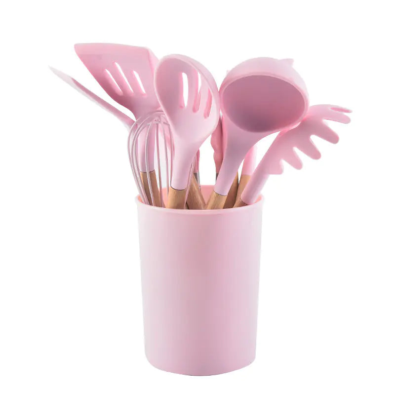 12-Piece Silicone Kitchen Utensil Set – With Wooden Handles
