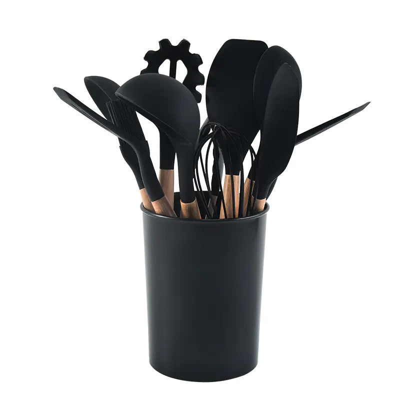 12-Piece Silicone Kitchen Utensil Set – With Wooden Handles