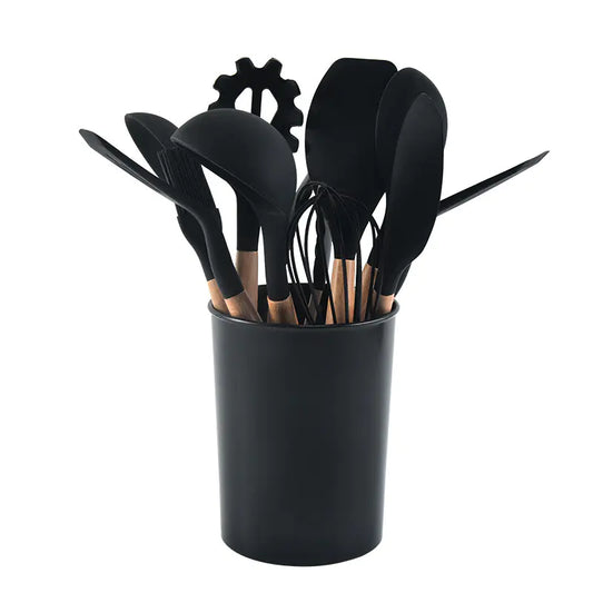 12-Piece Silicone Kitchen Utensil Set – With Wooden Handles